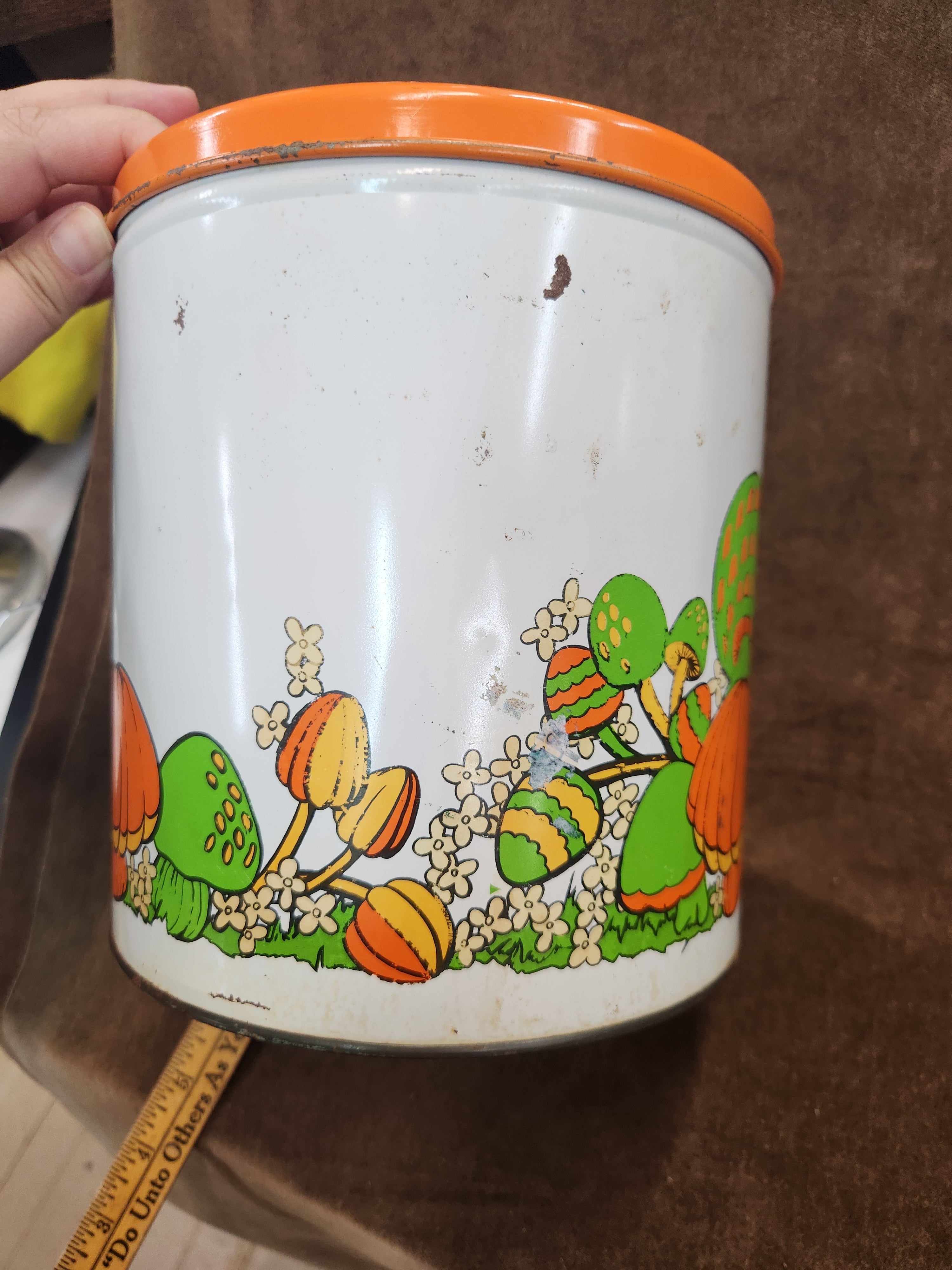 Vintage 70's Metal Kitchen Canister Ballonoff Mushrooms