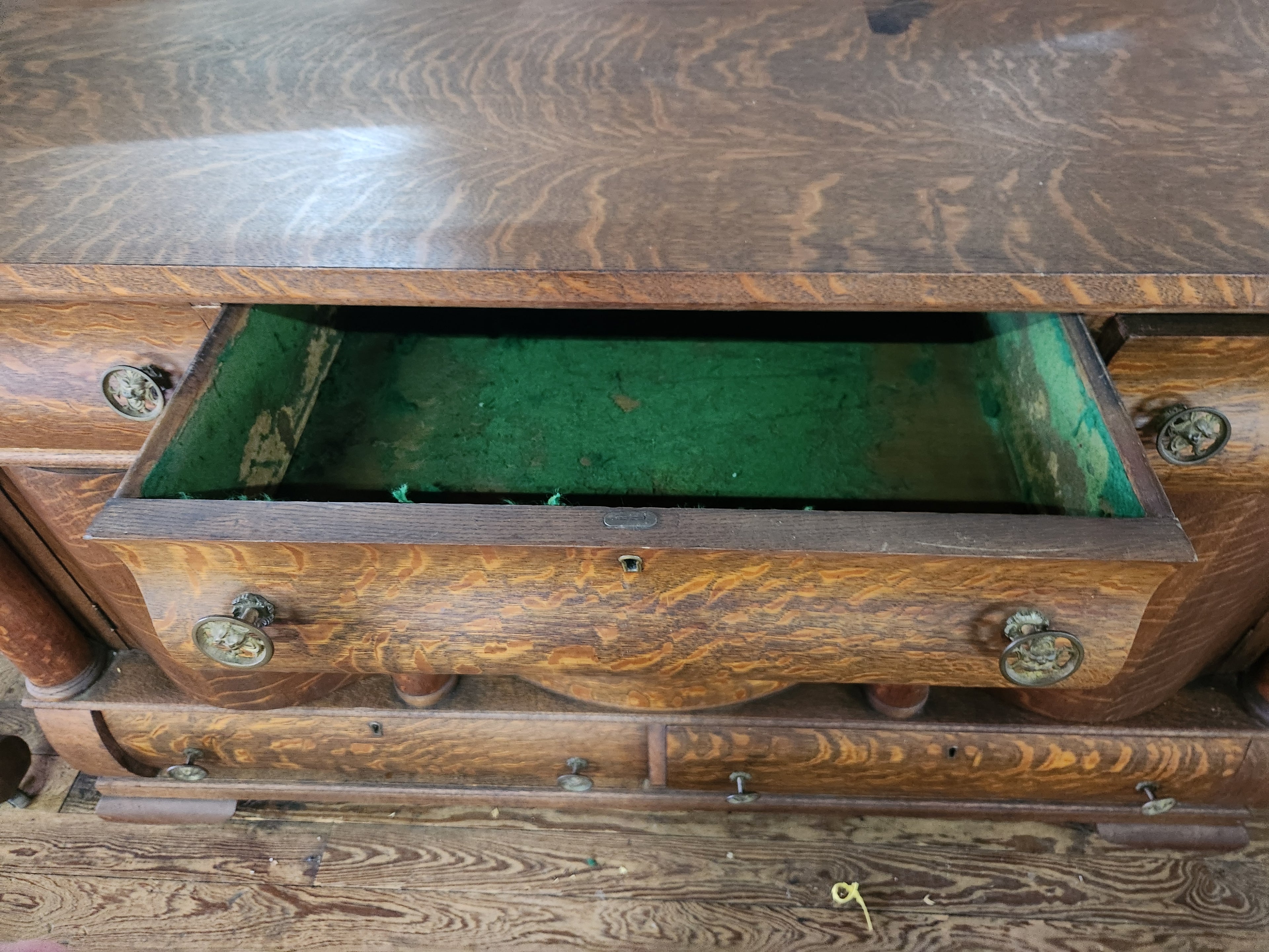 Antique American Empire-Style Buffet Quarter-Sawn Tiger Oak