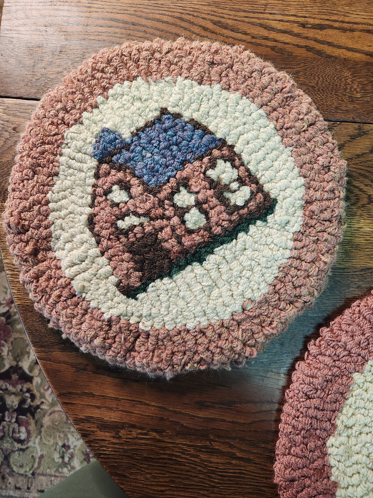 Pair of Vintage Hook Rug Seat Cushions