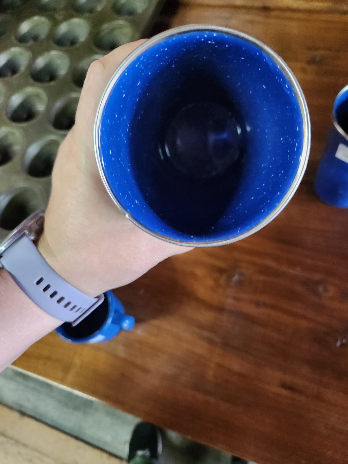 Blue Speckled Enamelware Cup
