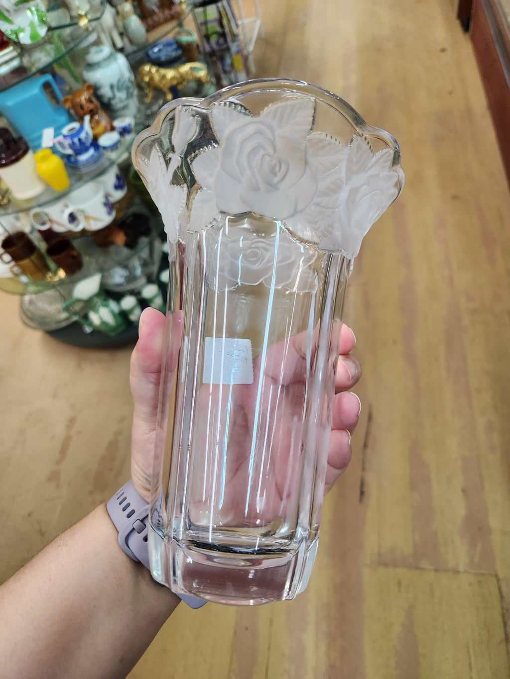 Vintage Mikasa Studio Nova "Winter Rose" Vase Featuring a Frosted Satin Rose Pattern