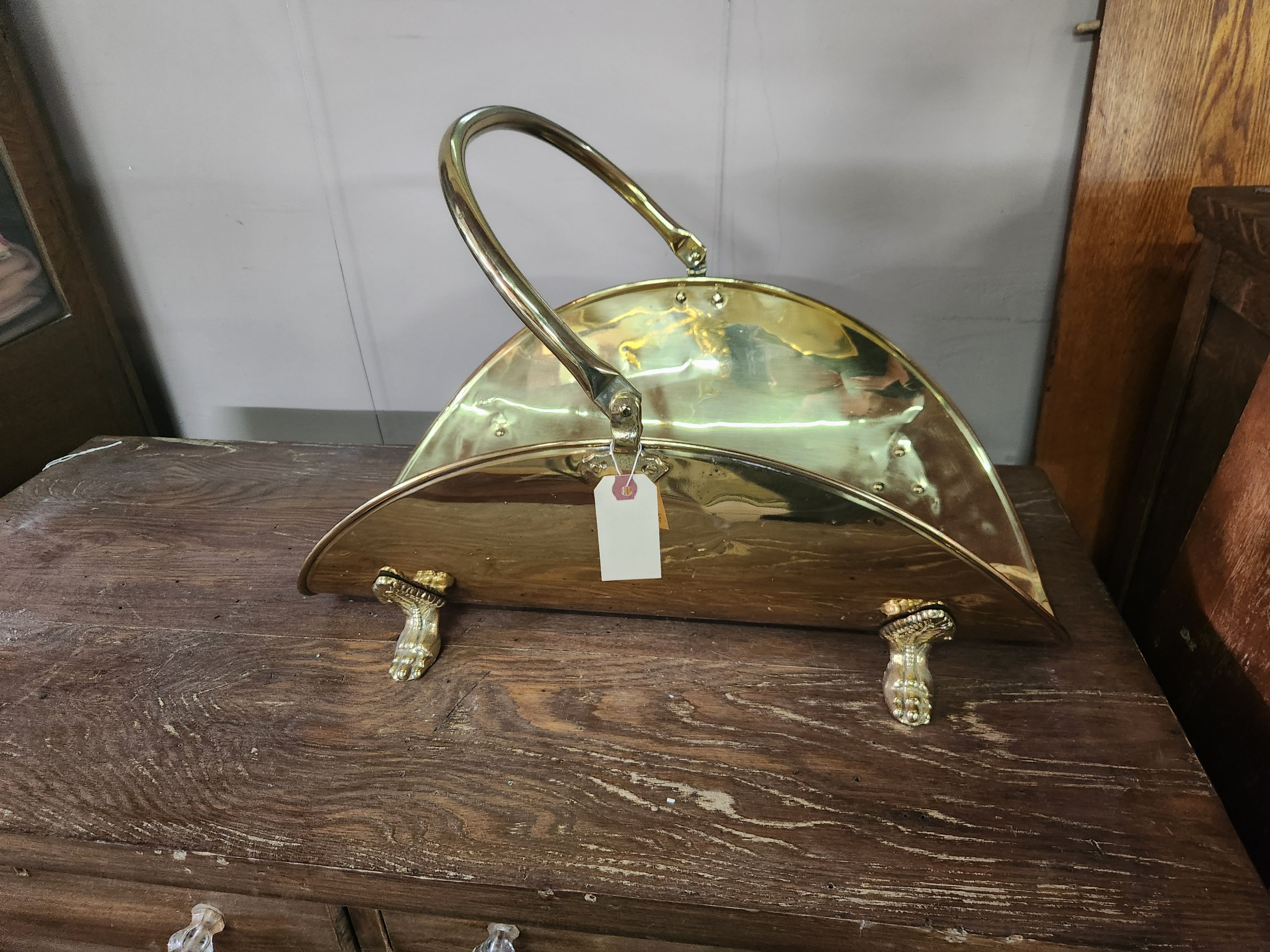 Vintage Hollywood Regency Solid Brass Firewood Log Holder