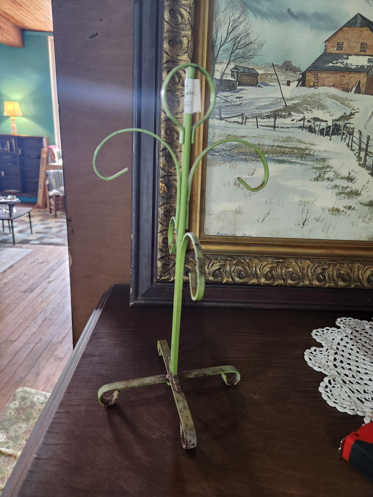Vintage Mid-Century Avocado Green Metal Mug Tree 1960s/70s