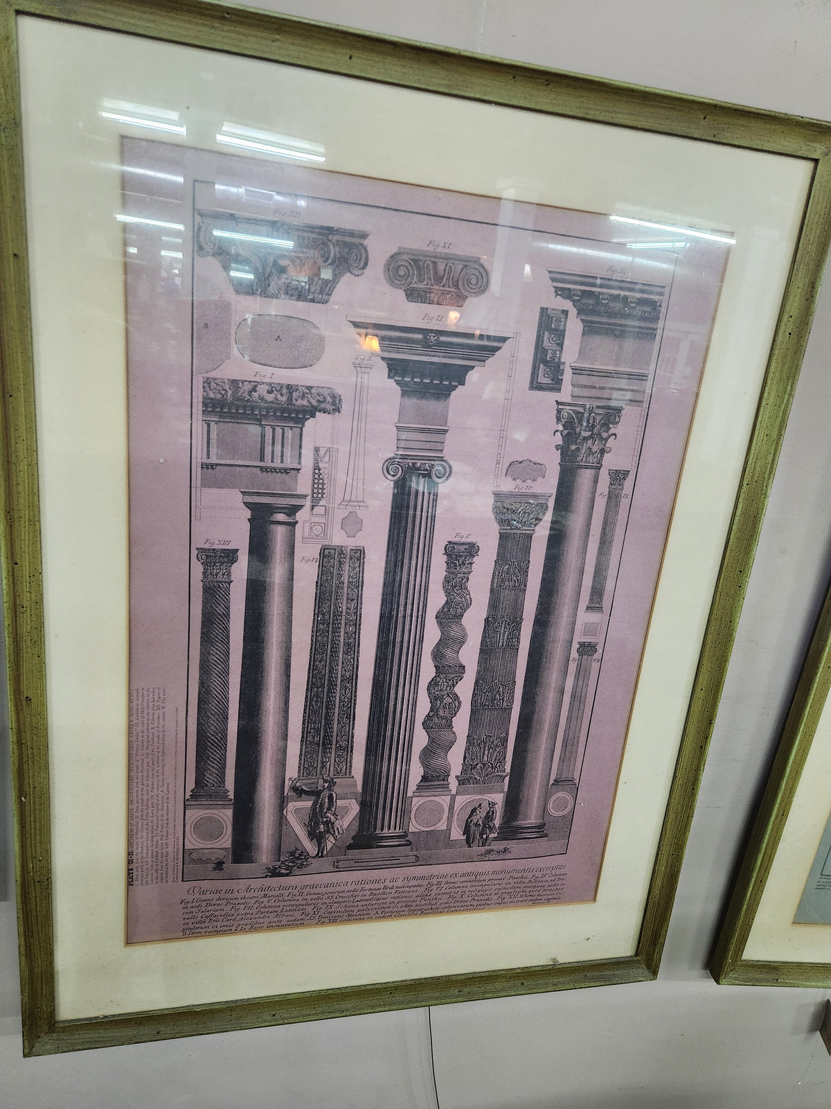 Vintage Framed Artwork 18th Century Neoclassical Architectural Greek/Roman Column Orders
