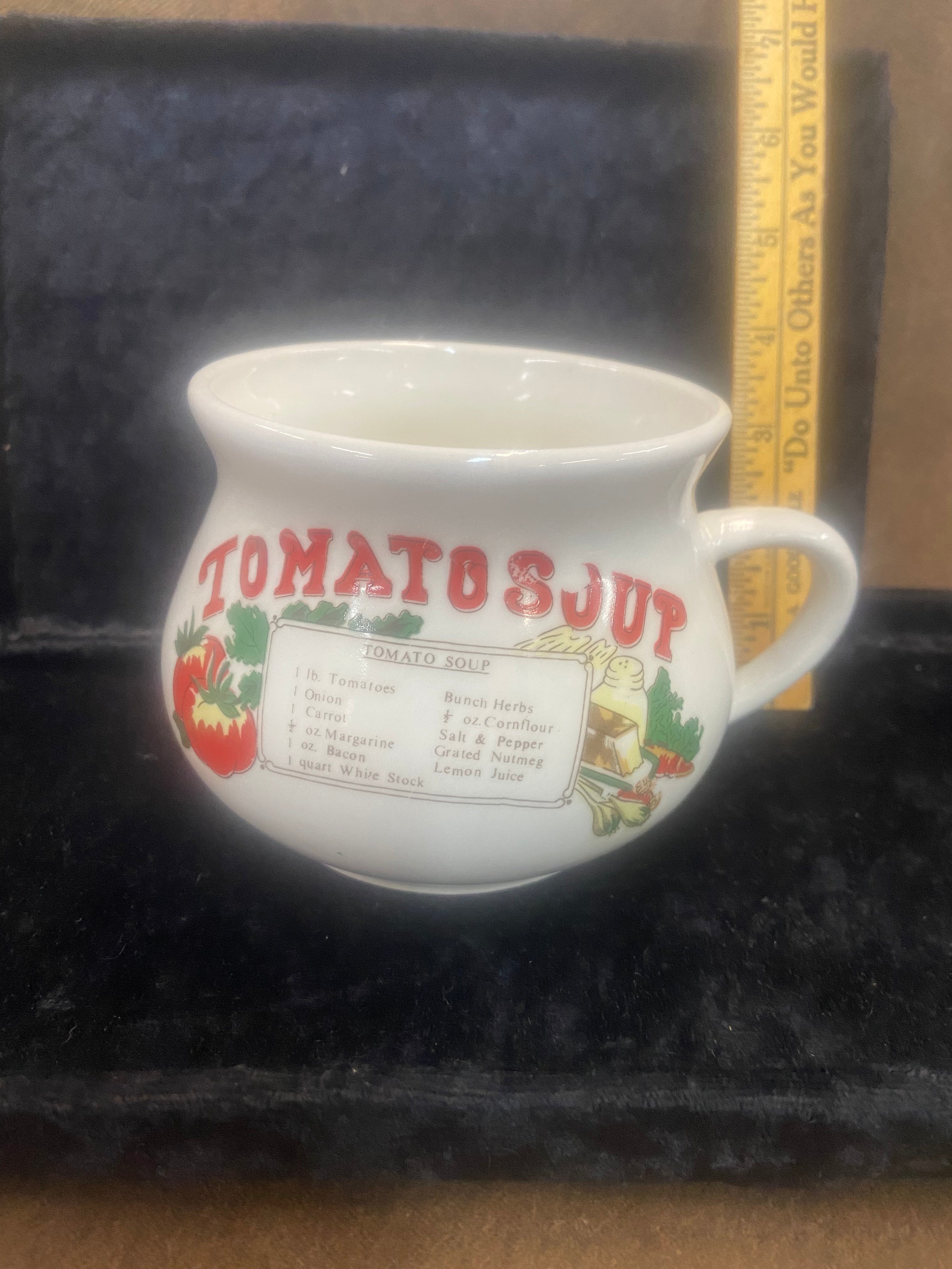 Retro White Ceramic Soup Mug "Tomato Soup" with Recipe