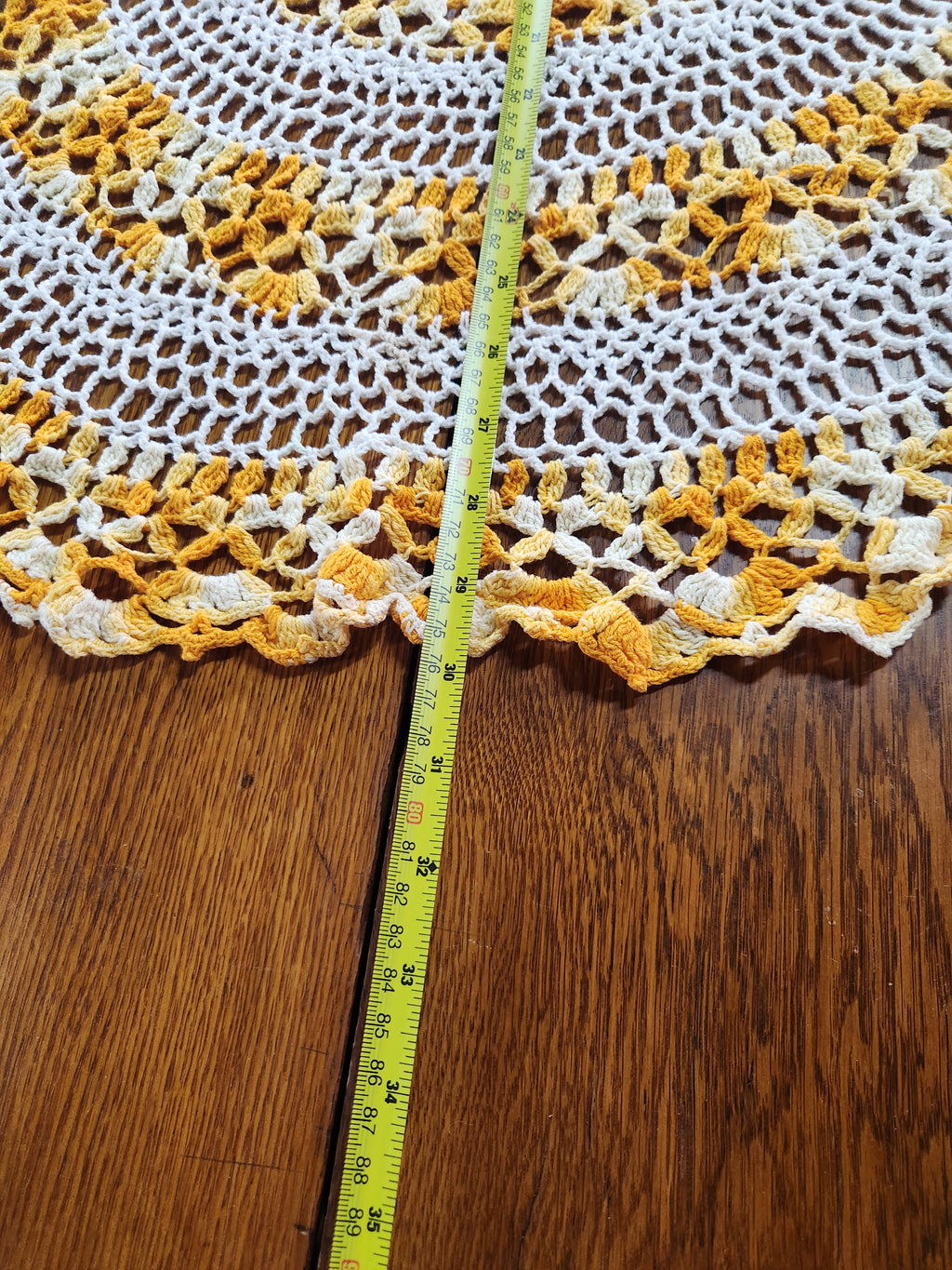 Vintage Handmade Tabletop Centerpiece Yellow Orange White Doily