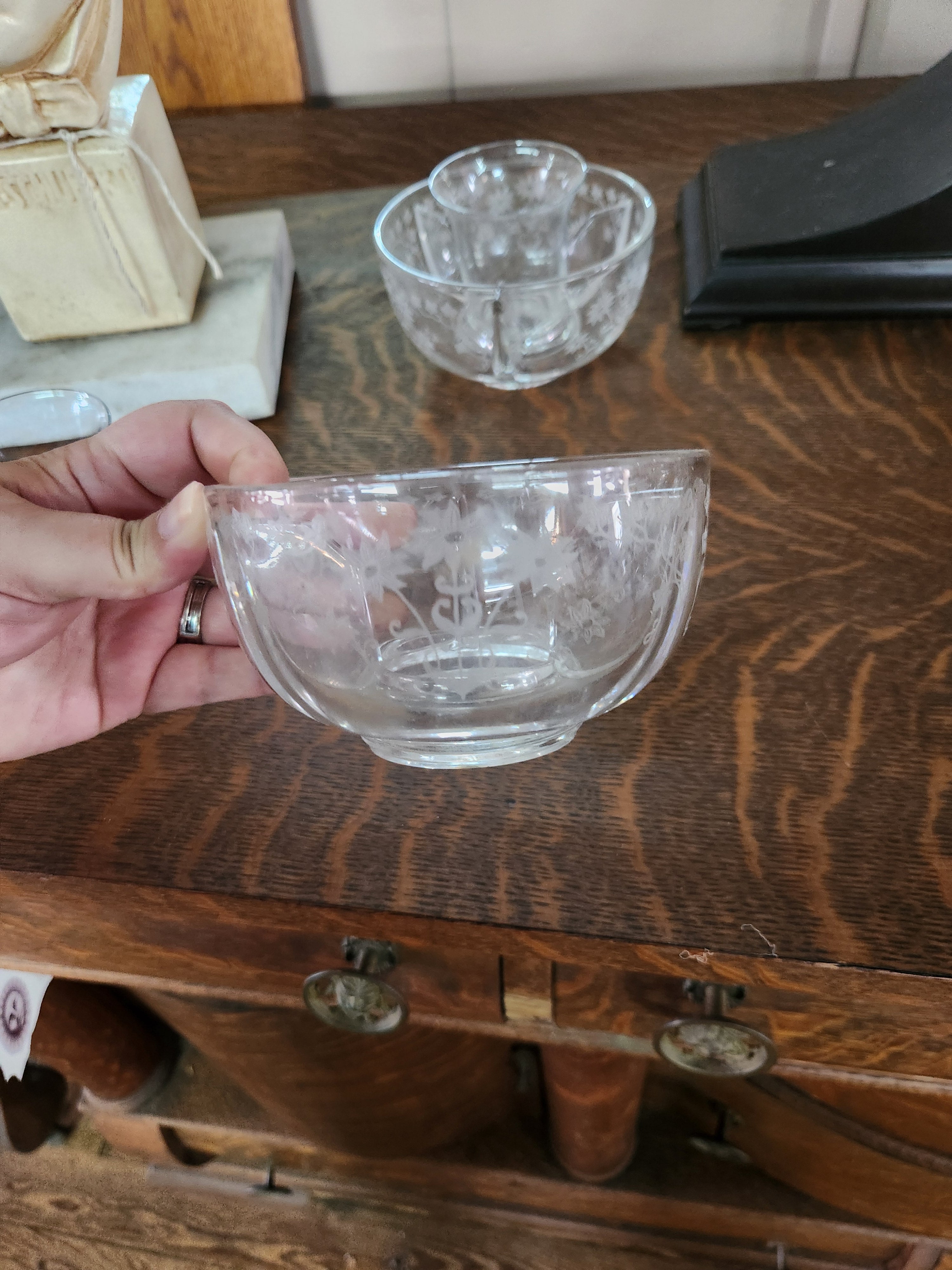 6 Vintage Fostoria Glass Co. Manor Crystal Icer Bowl with Seafood Cocktail Glass Insert