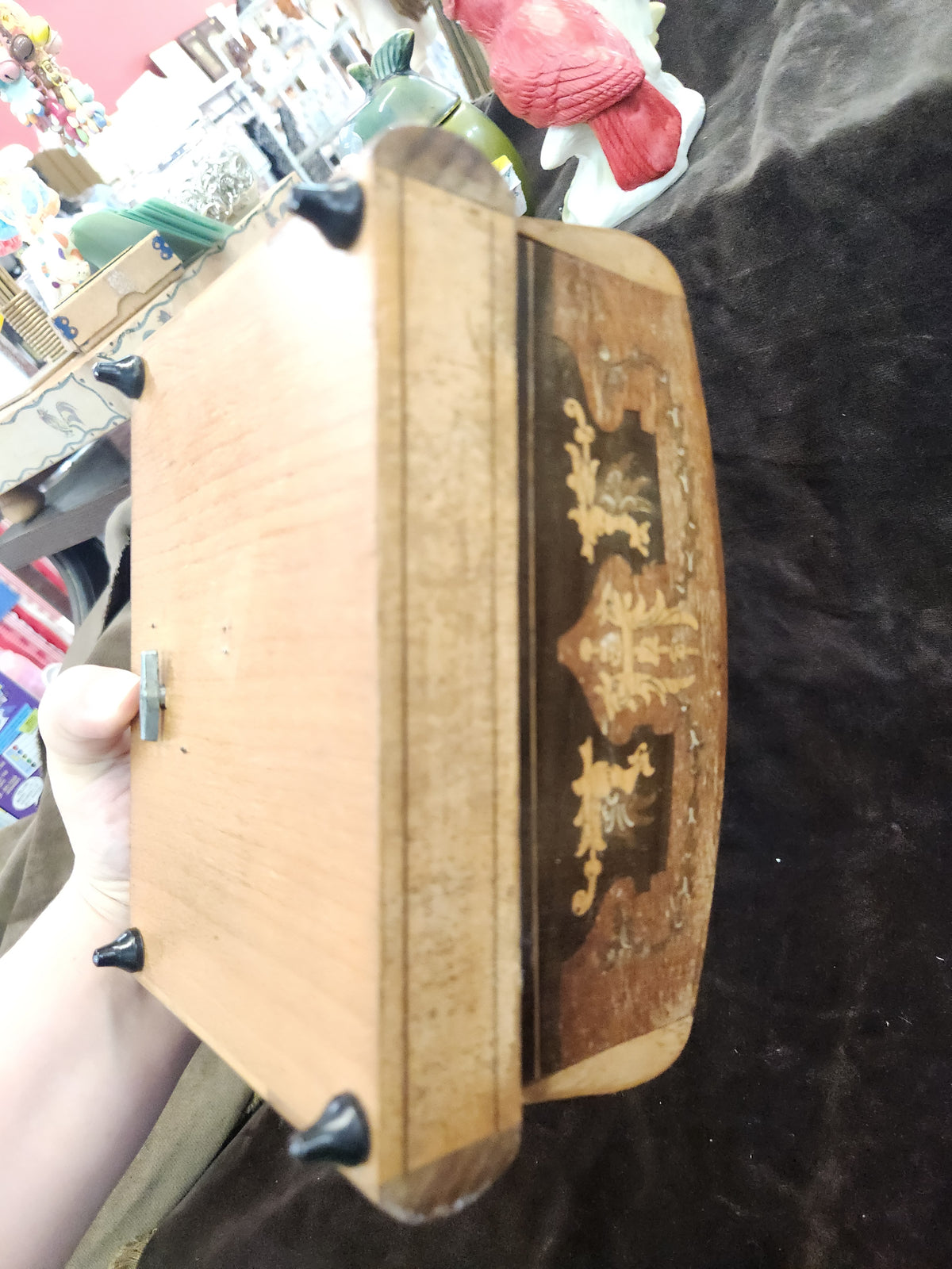 Vintage Italian Inlaid Wood Musical Cigarette Dispenser Box