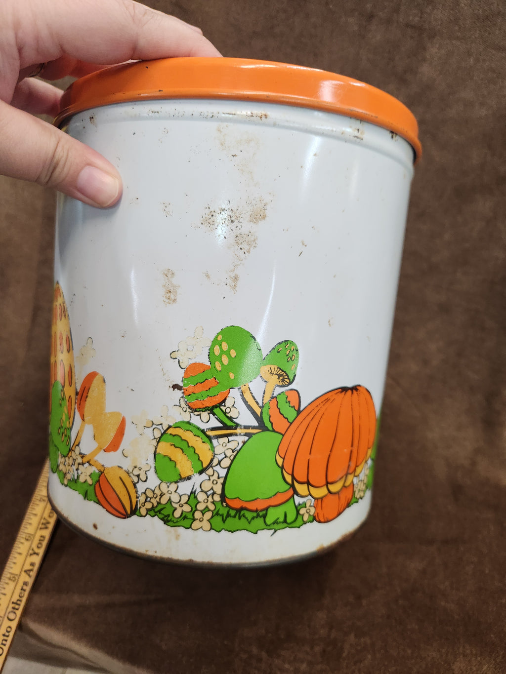 Vintage 70's Metal Kitchen Canister Ballonoff Mushrooms