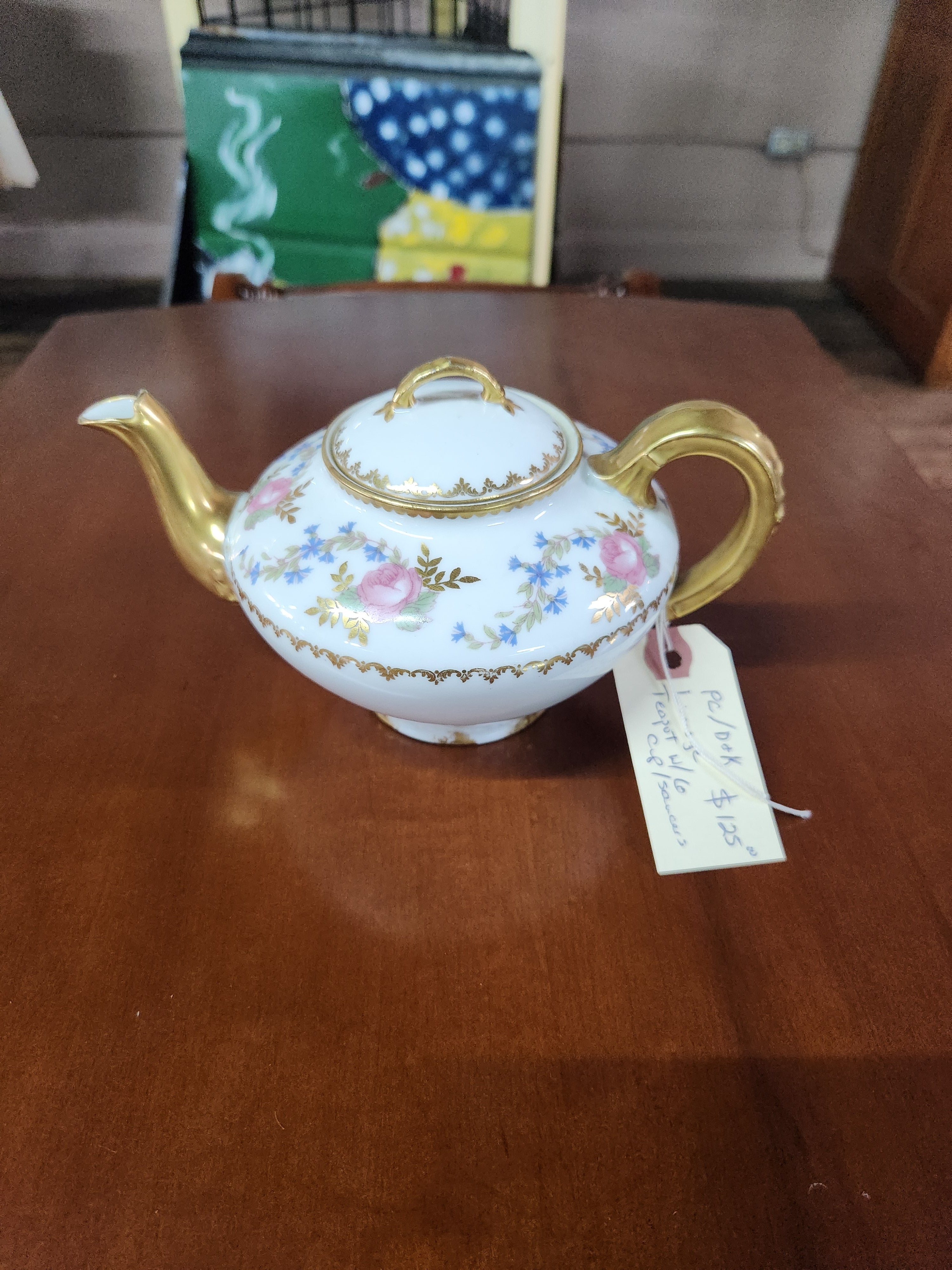 Limoges Teapot with 6 Cups/Saucers and Sugar Bowl/Creamer