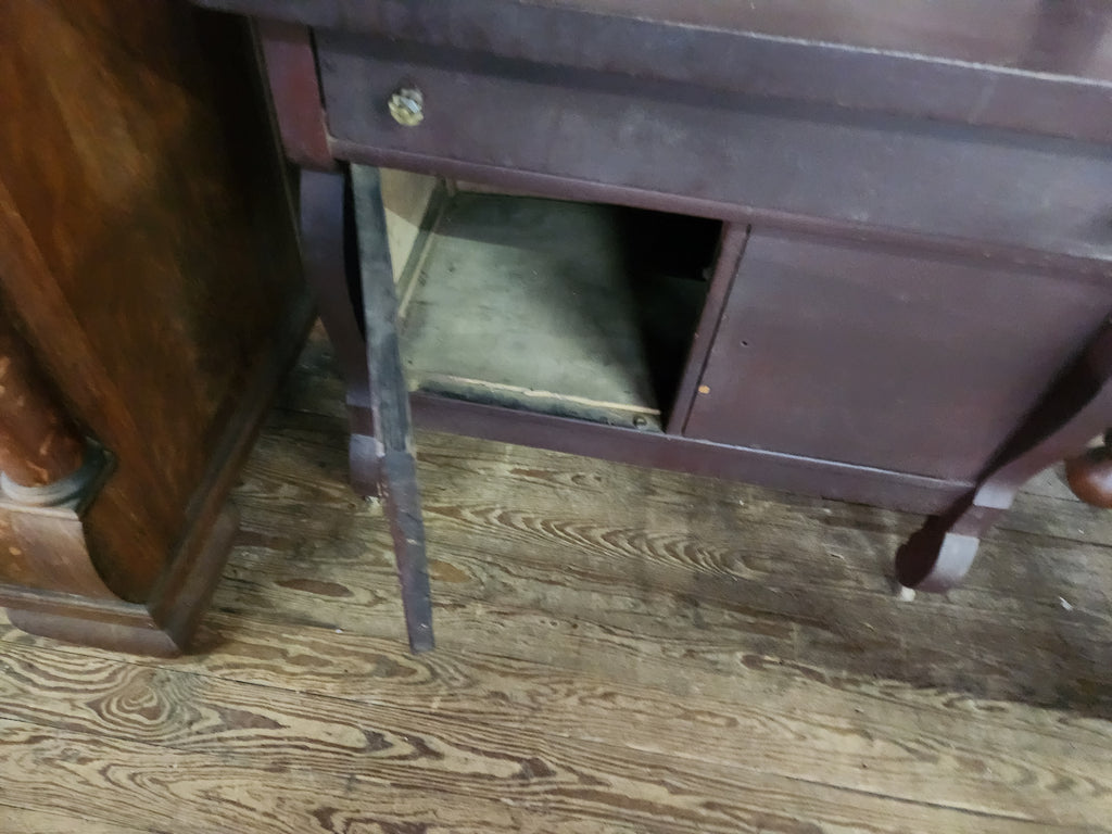 Antique Wooden Washstand or Commode Cabinet Swing Mirror Towel Bar