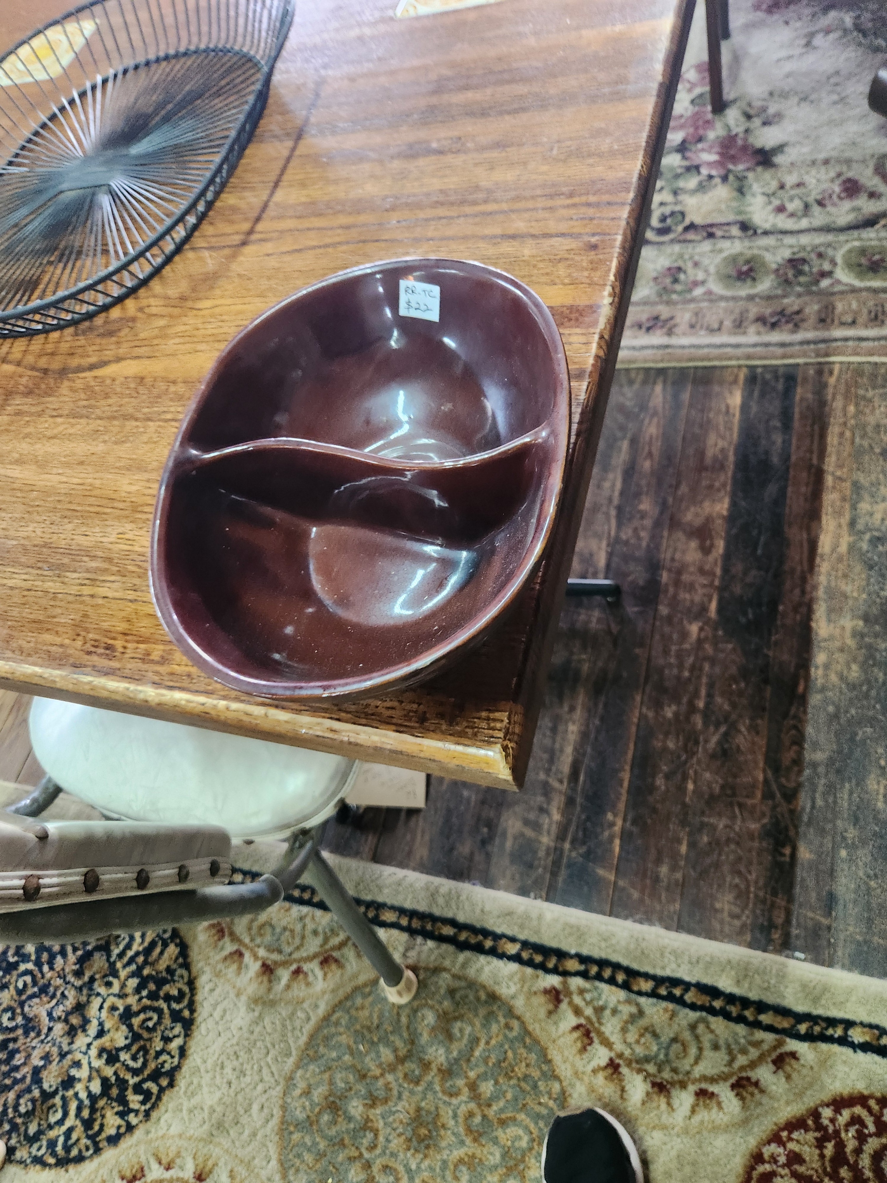Vintage Marcrest "Daisy Dot" Brown Stoneware Divided Serving Bowl 1950's/60's