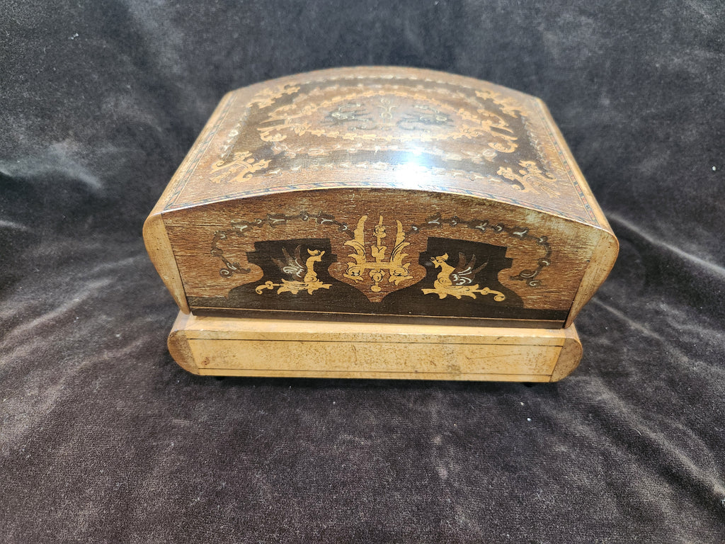 Vintage Italian Inlaid Wood Musical Cigarette Dispenser Box